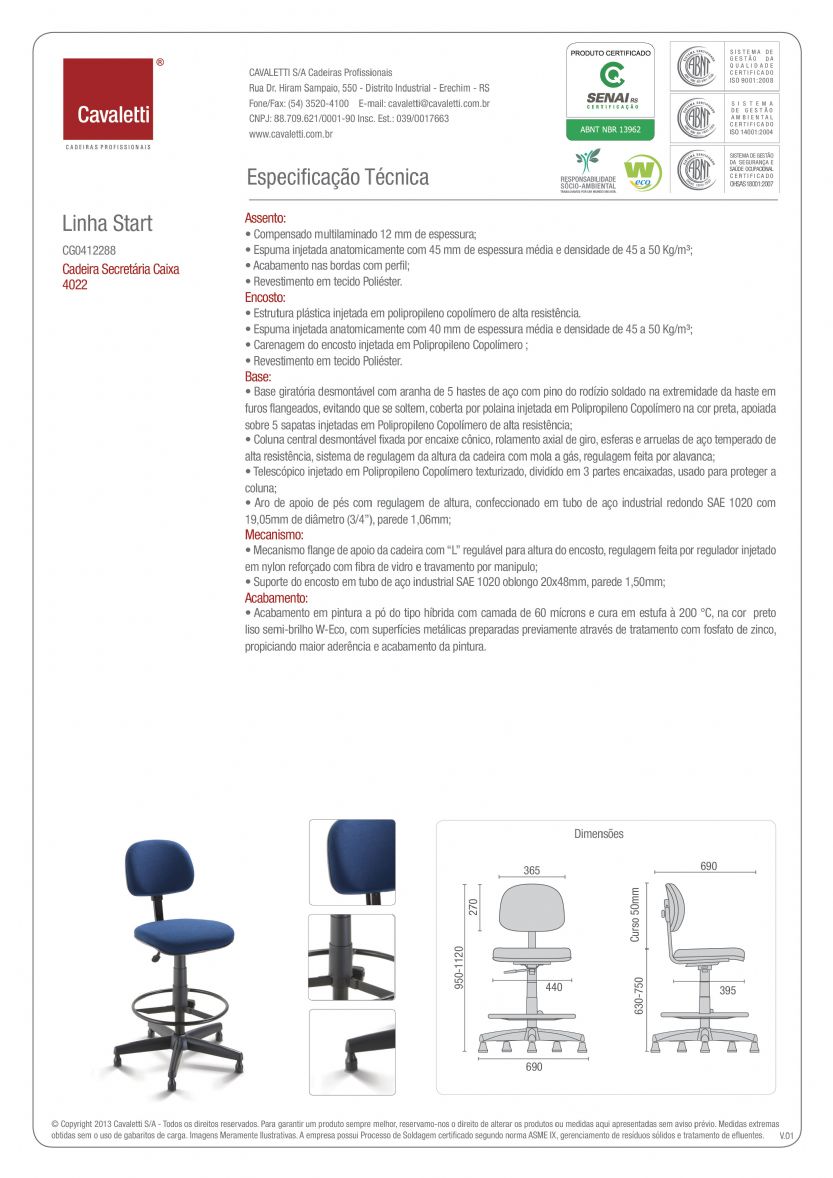 スティクノリ Cadeira Caixa Stool Secretária Start 4022 SRE - Cavaletti